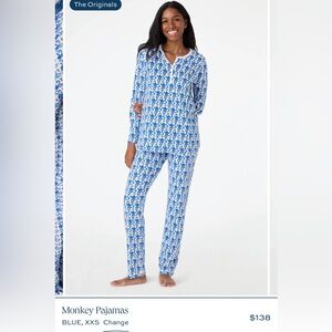 Roller Rabbit Blue Monkey Pajamas XL